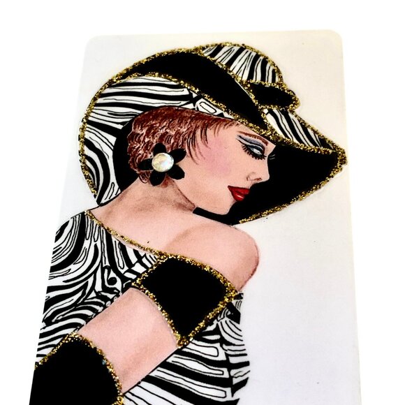 Pocket Calculator and Business Card Holder Shiny Metal Case Woman Glitter NEW - Picture 11 of 13